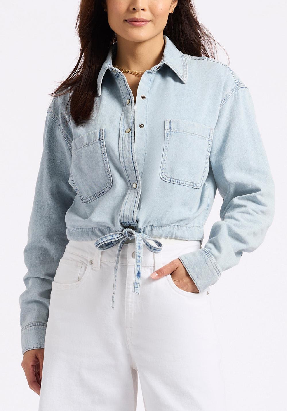 buffalo david bitton Chemise en denim à manches longues et courte pour femme Serena Bleu délavé