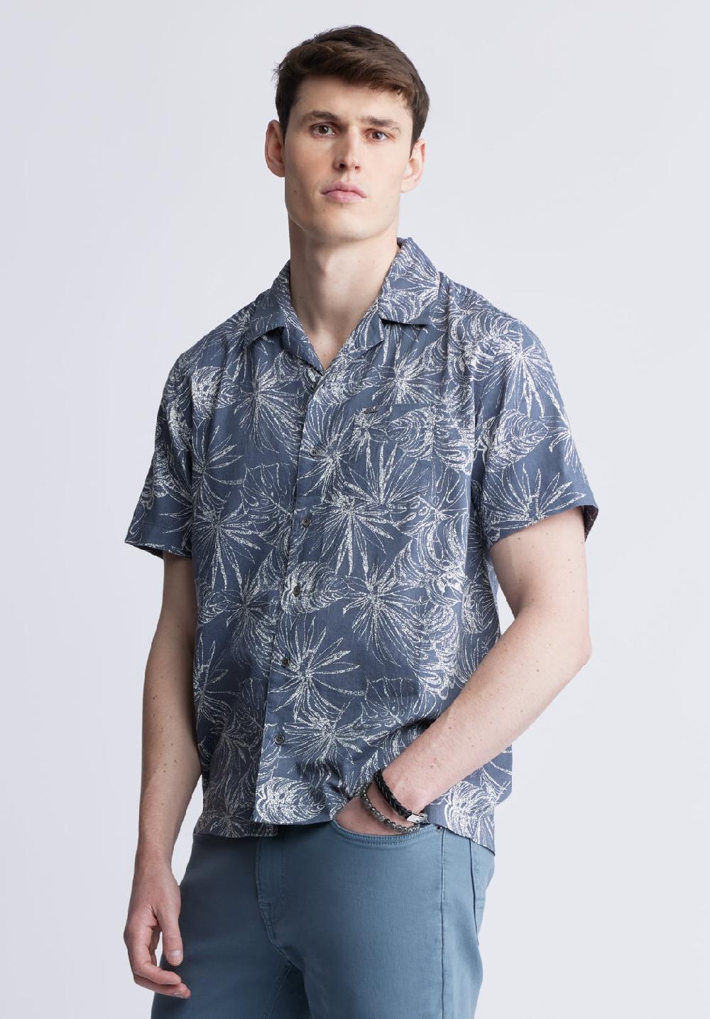 Buffalo David Bitton Chemise Imprimée à Manches Courtes Suresh Pour Hommes Bleu Mirage - B