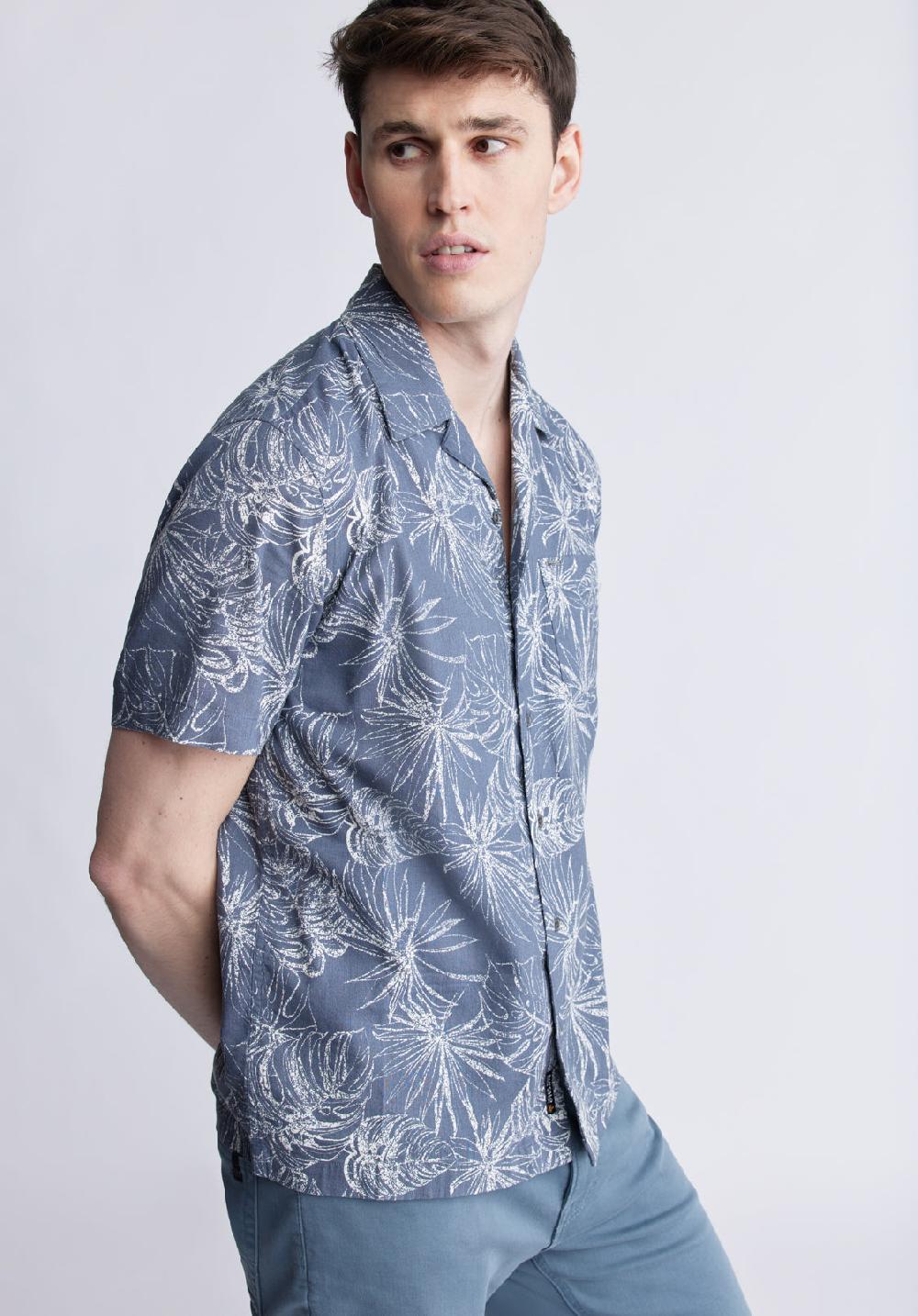 Buffalo David Bitton Chemise Imprimée à Manches Courtes Suresh Pour Hommes Bleu Mirage - B