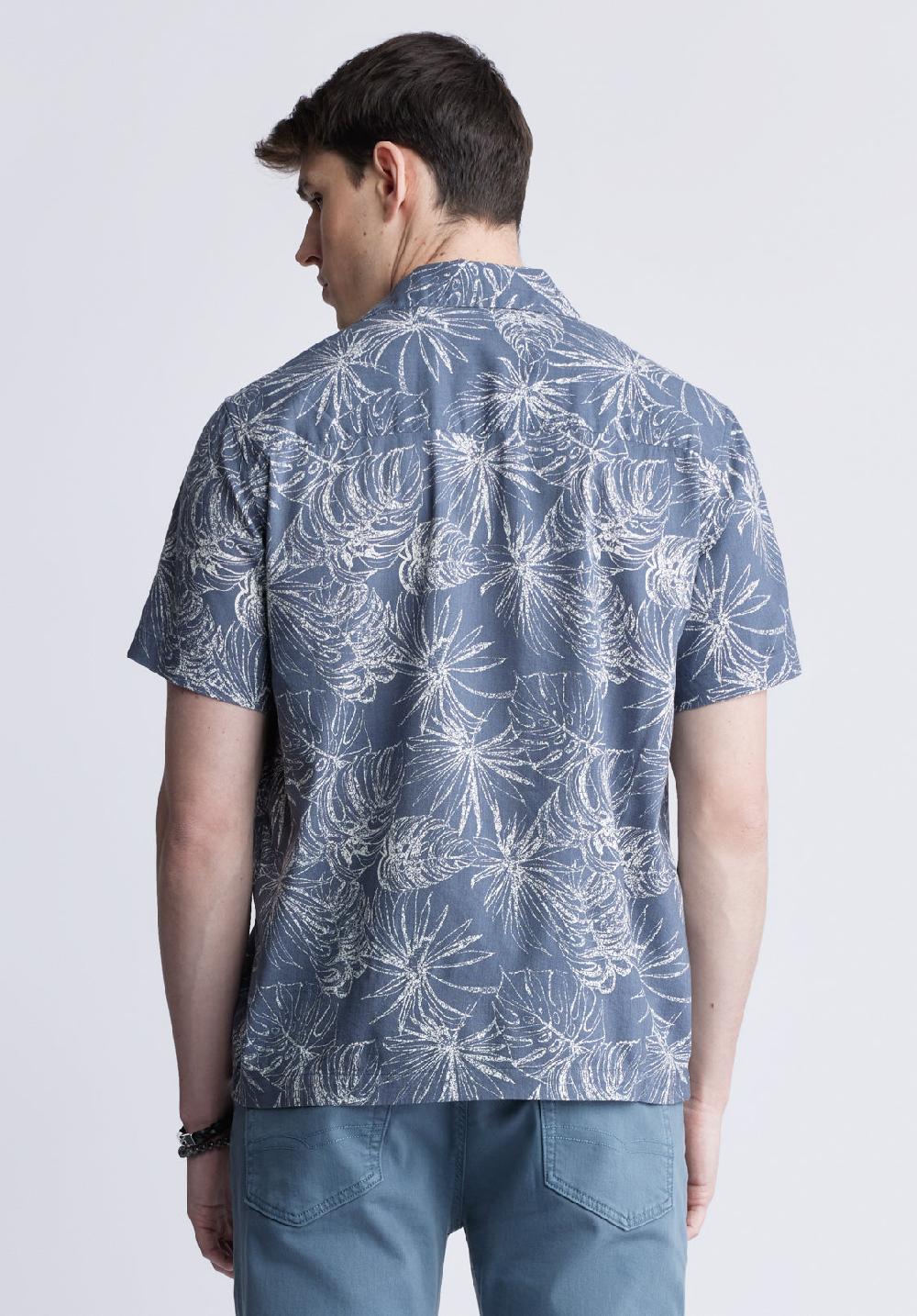 Buffalo David Bitton Chemise Imprimée à Manches Courtes Suresh Pour Hommes Bleu Mirage - B
