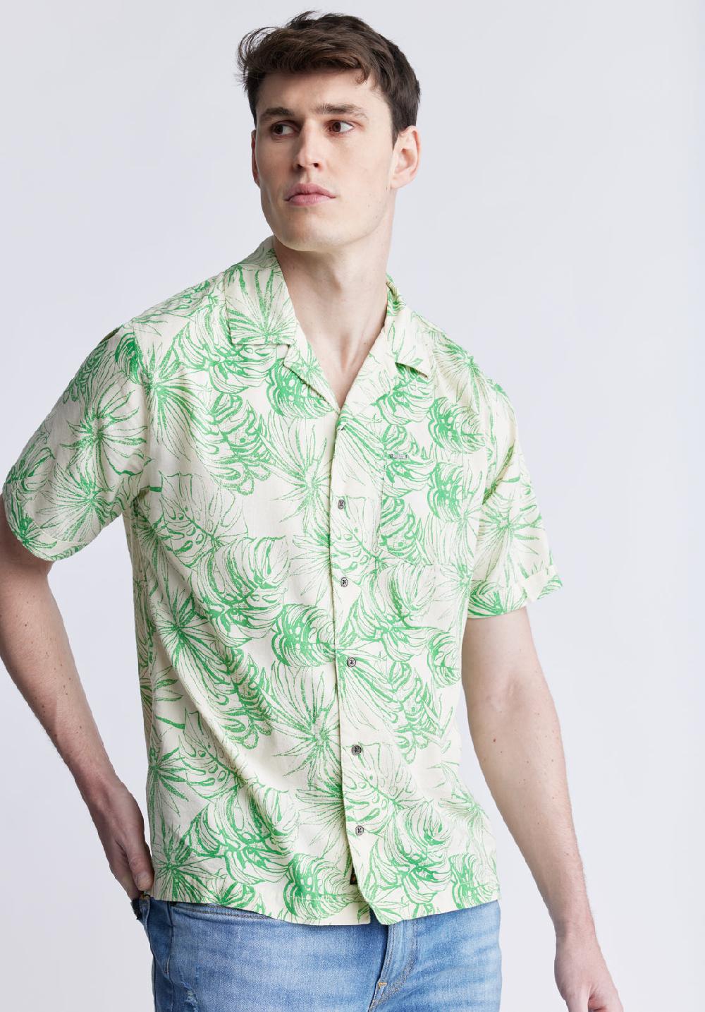 Buffalo David Bitton Chemise Imprimée à Manches Courtes Suresh Pour Hommes Beige - BM24293