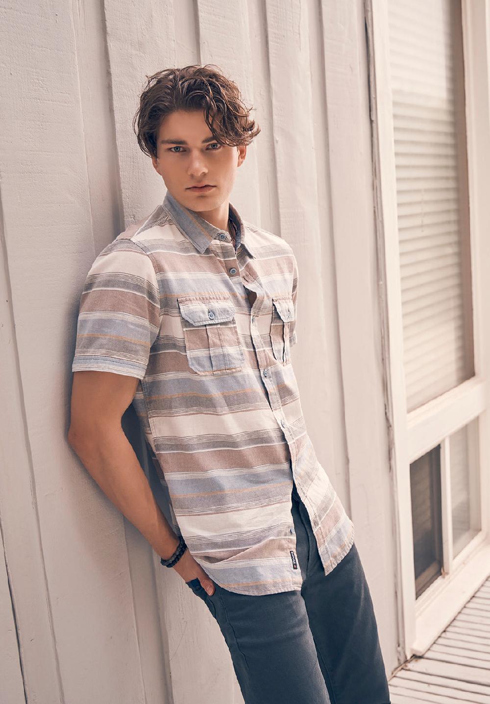 Buffalo David Bitton Chemise Rayée à Manches Courtes Sodhi Pour Hommes Bleu Mirage - BM242