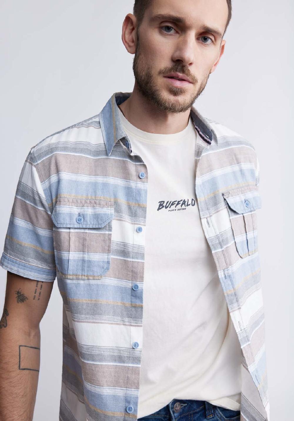 Buffalo David Bitton Chemise Rayée à Manches Courtes Sodhi Pour Hommes Bleu Mirage - BM242