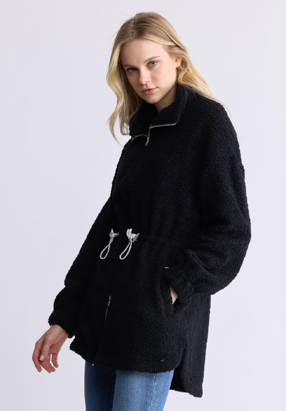 Buffalo David Bitton Citra Women's Cinch-Waist Full-Zip Sherpa Coat Black