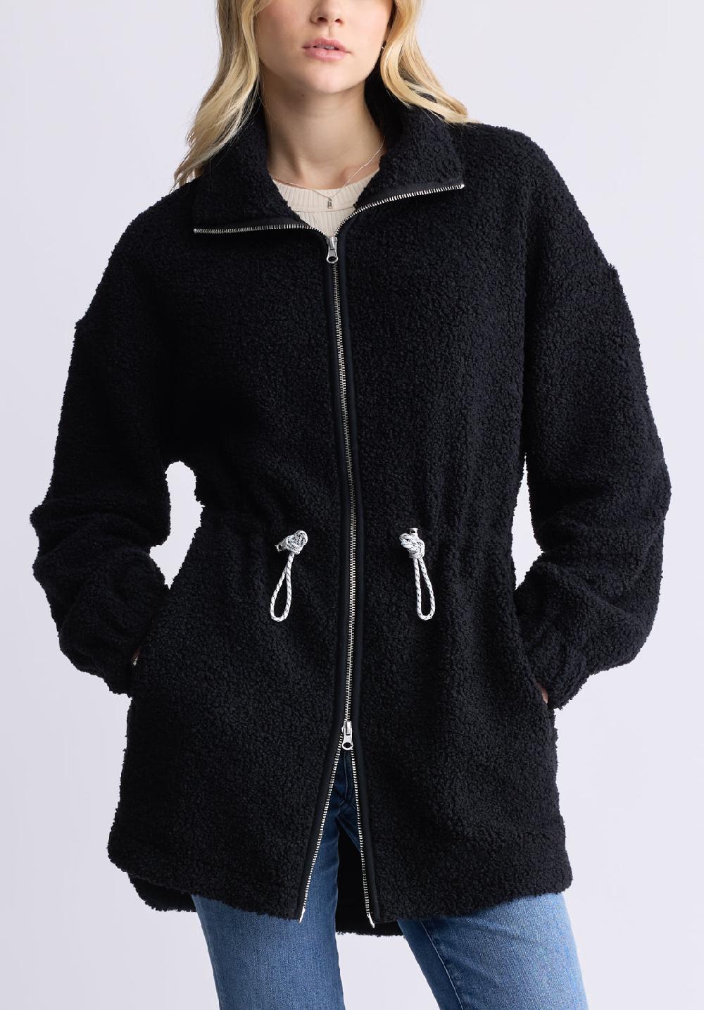 buffalo david bitton Citra Women's Cinch-Waist Full-Zip Sherpa Coat Black