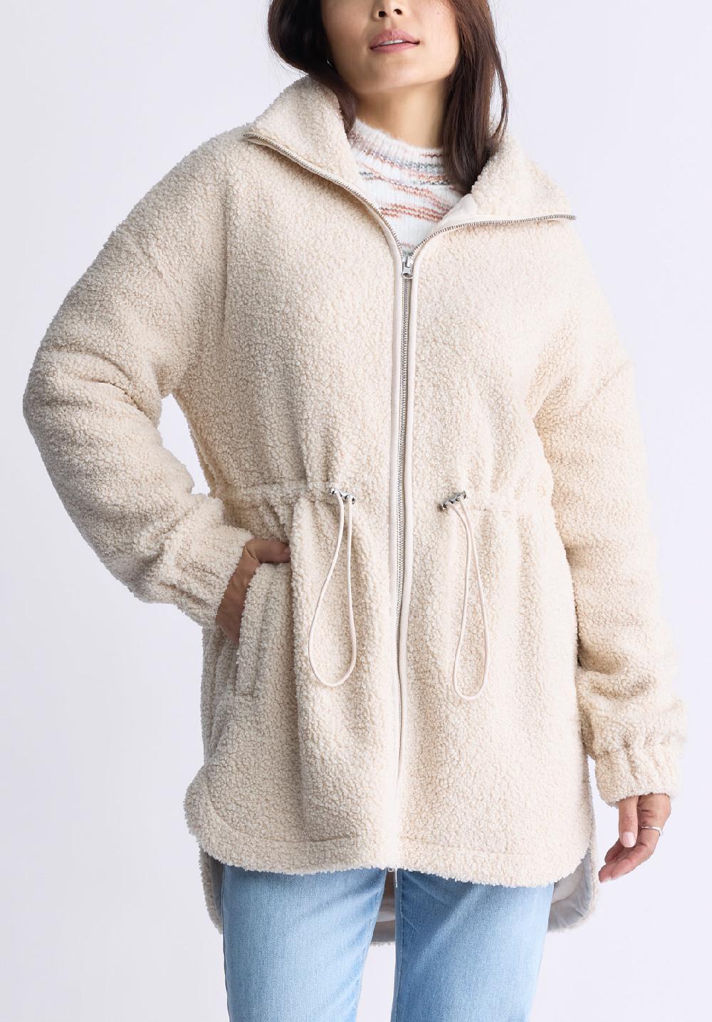 buffalo david bitton Citra Women's Cinch-Waist Full-Zip Sherpa Coat Oatmeal
