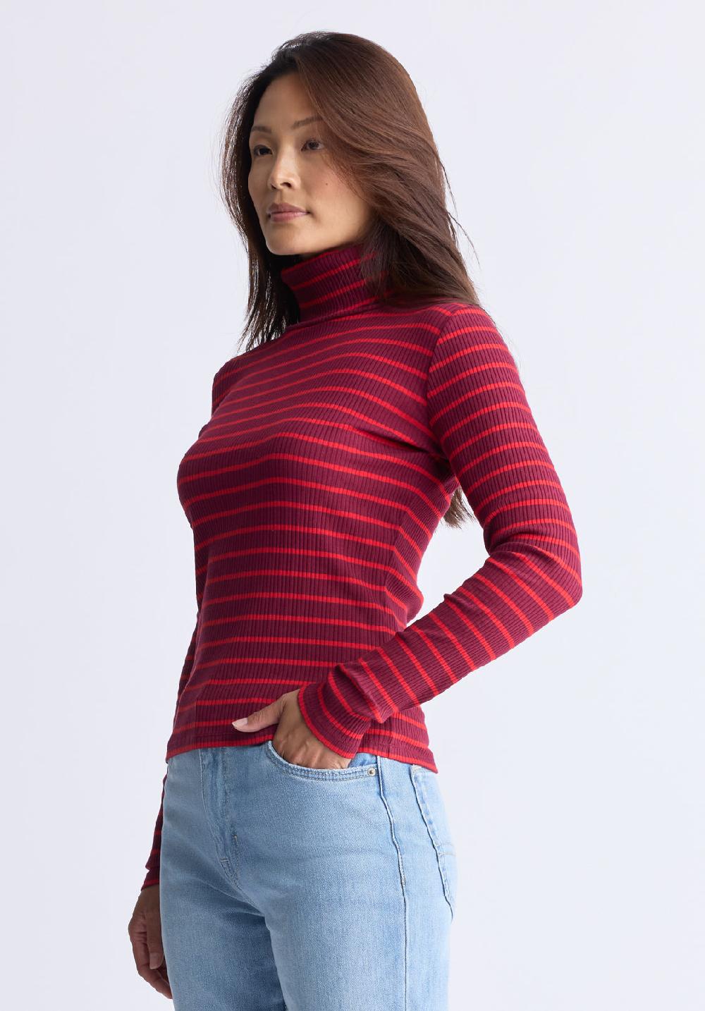 Buffalo David Bitton Col Roulé Rayé En Maille Côtelée Mavra Pour Femmes Rouge - KT0161F