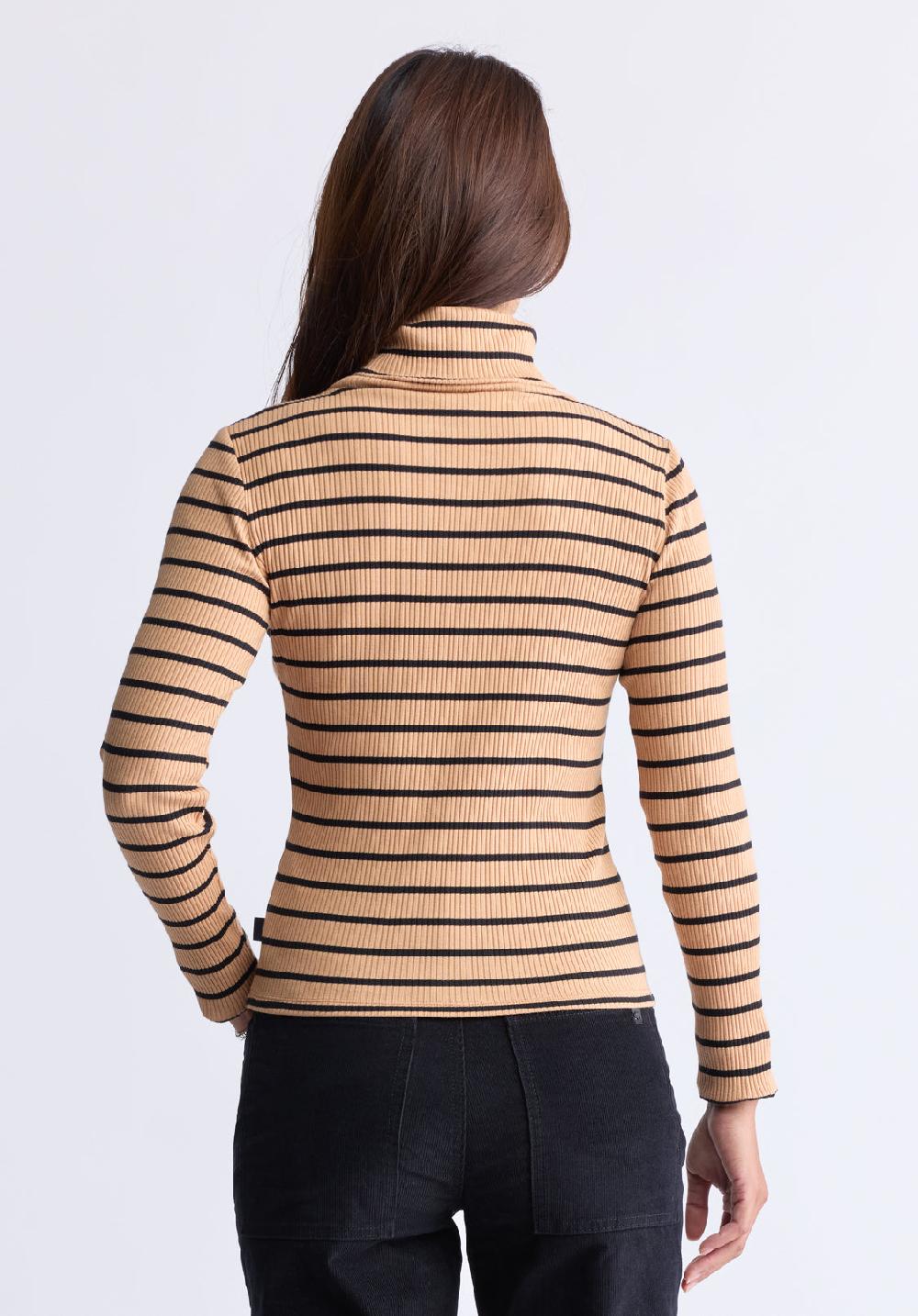 Buffalo David Bitton Col Roulé Rayé En Maille Côtelée Mavra Pour Femmes Beige Foncé - KT01