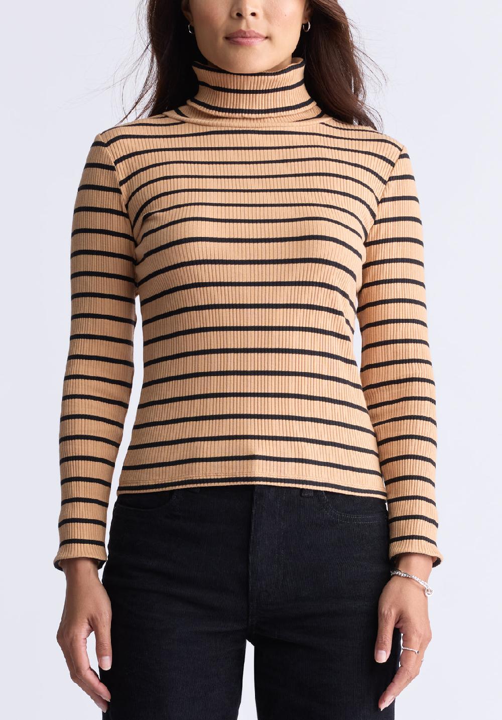 buffalo david bitton Col roulé rayé en maille côtelée Mavra pour femmes beige foncé - KT01