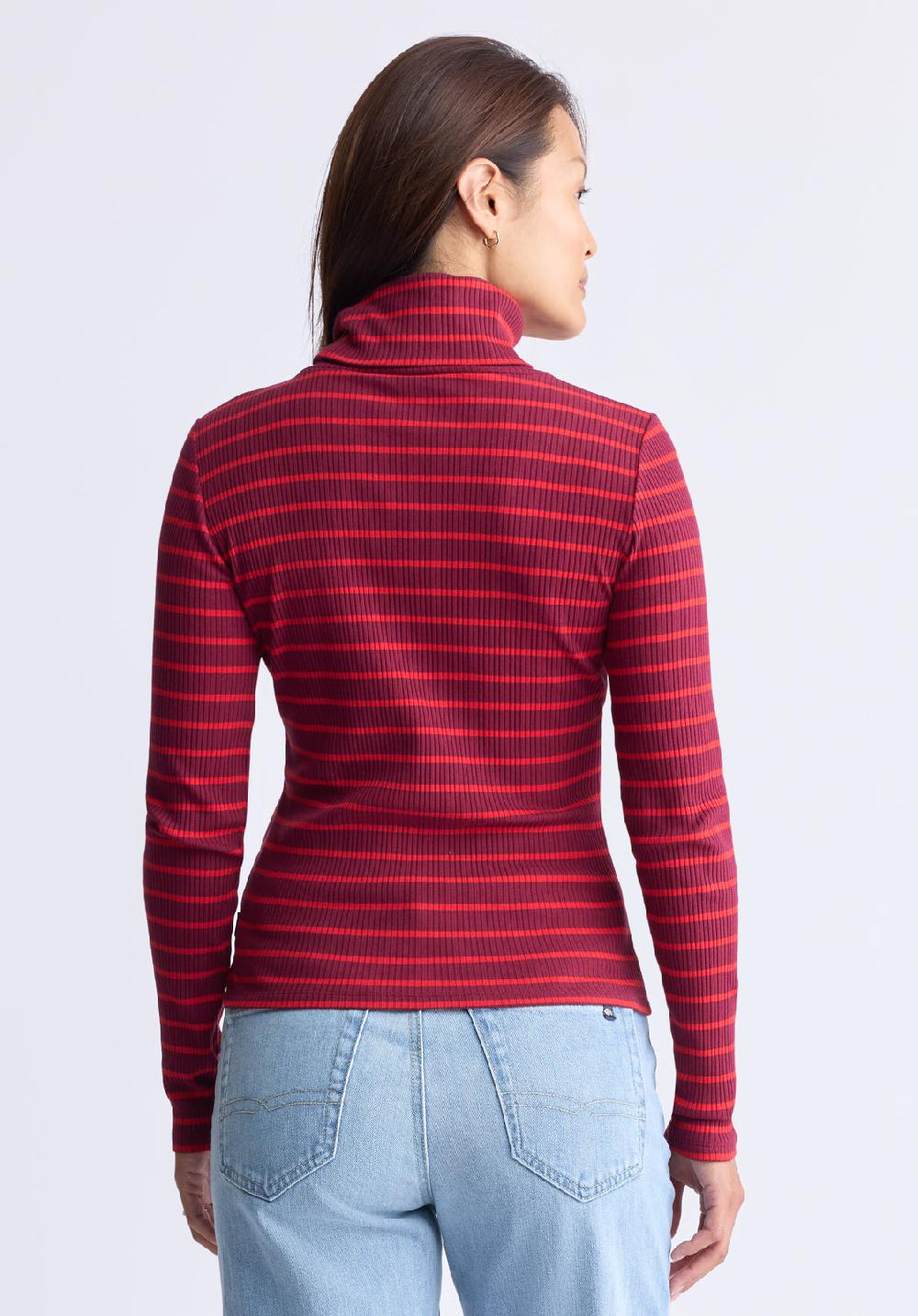Buffalo David Bitton Col Roulé Rayé En Maille Côtelée Mavra Pour Femmes Rouge - KT0161F
