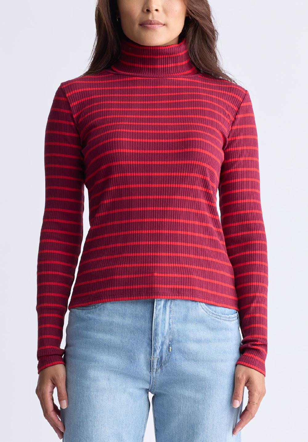 buffalo david bitton Col roulé rayé en maille côtelée Mavra pour femmes rouge - KT0161F