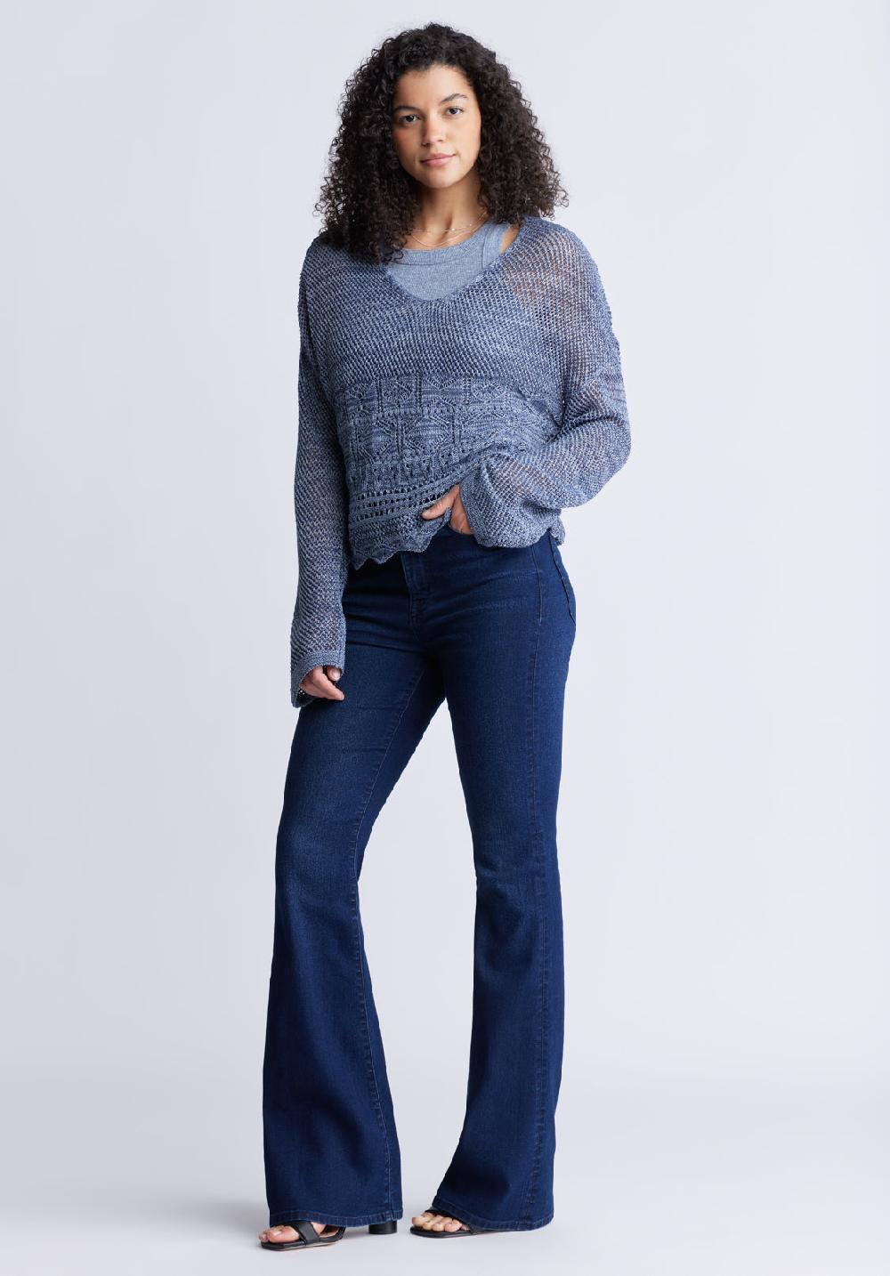 Buffalo David Bitton Cornelia Women's Crochet Cropped Sweater Denim Blue