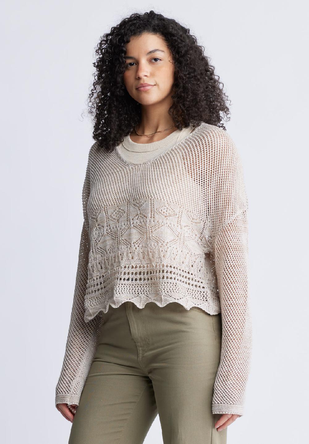 Buffalo David Bitton Cornelia Women's Crochet Cropped Sweater Tan