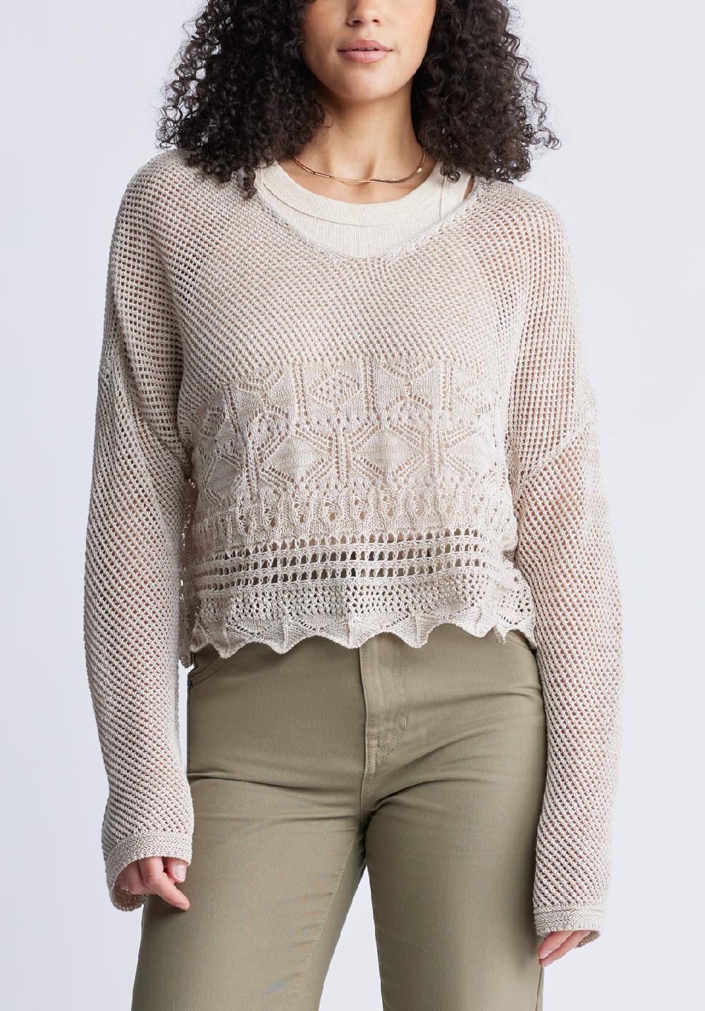 buffalo david bitton Cornelia Women's Crochet Cropped Sweater Tan
