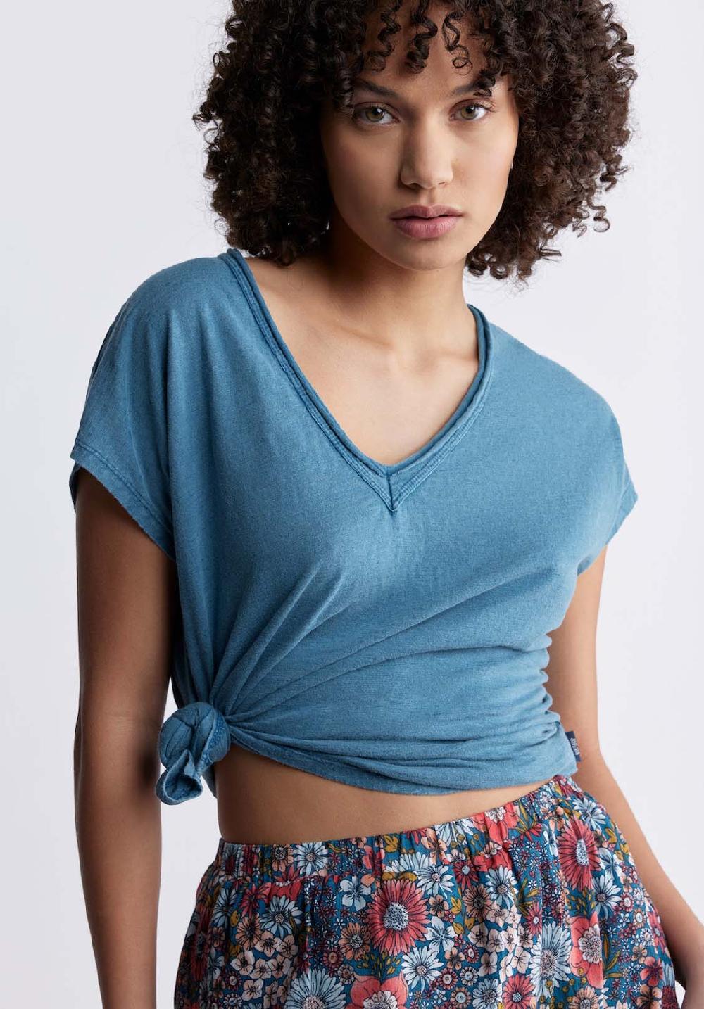 Buffalo David Bitton Danique Women’s V-Neck Striped T-Shirt In Tealy Blue