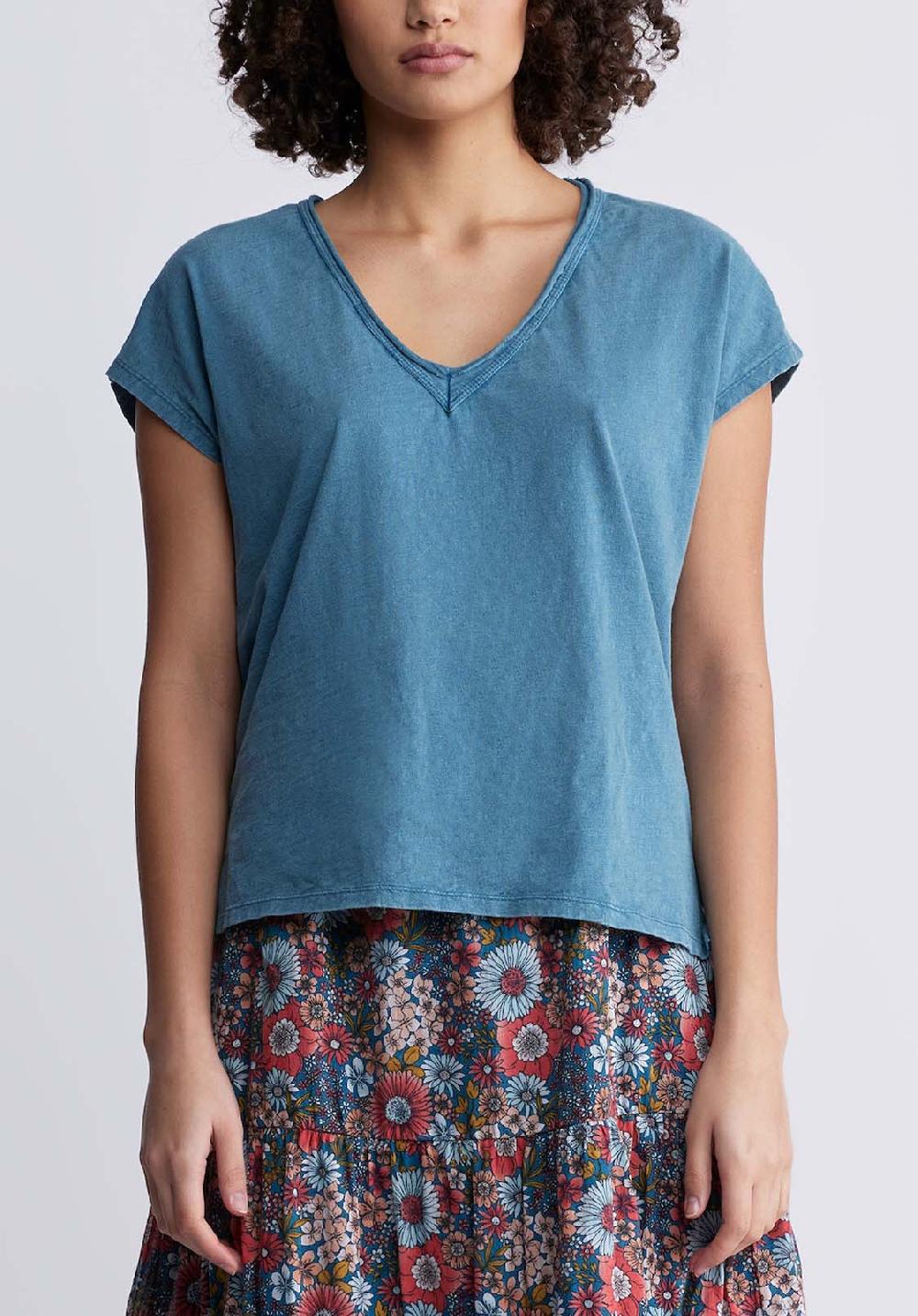 buffalo david bitton Danique Women’s V-Neck Striped T-Shirt In Tealy Blue