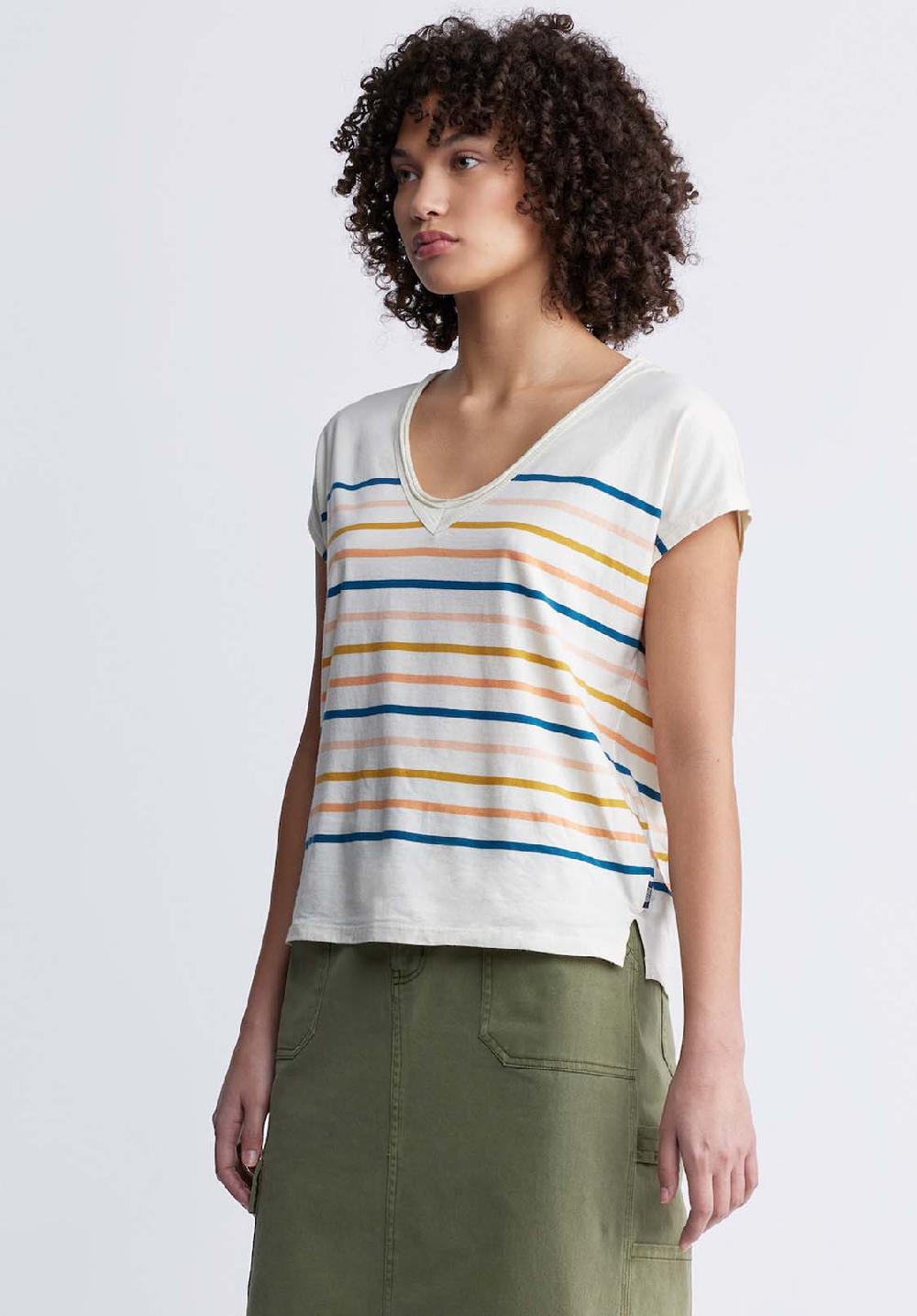 Buffalo David Bitton Danique Women’s V-Neck Striped T-Shirt In White