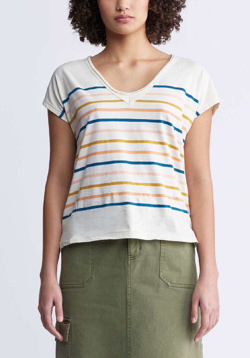 buffalo david bitton Danique Women’s V-Neck Striped T-Shirt In White