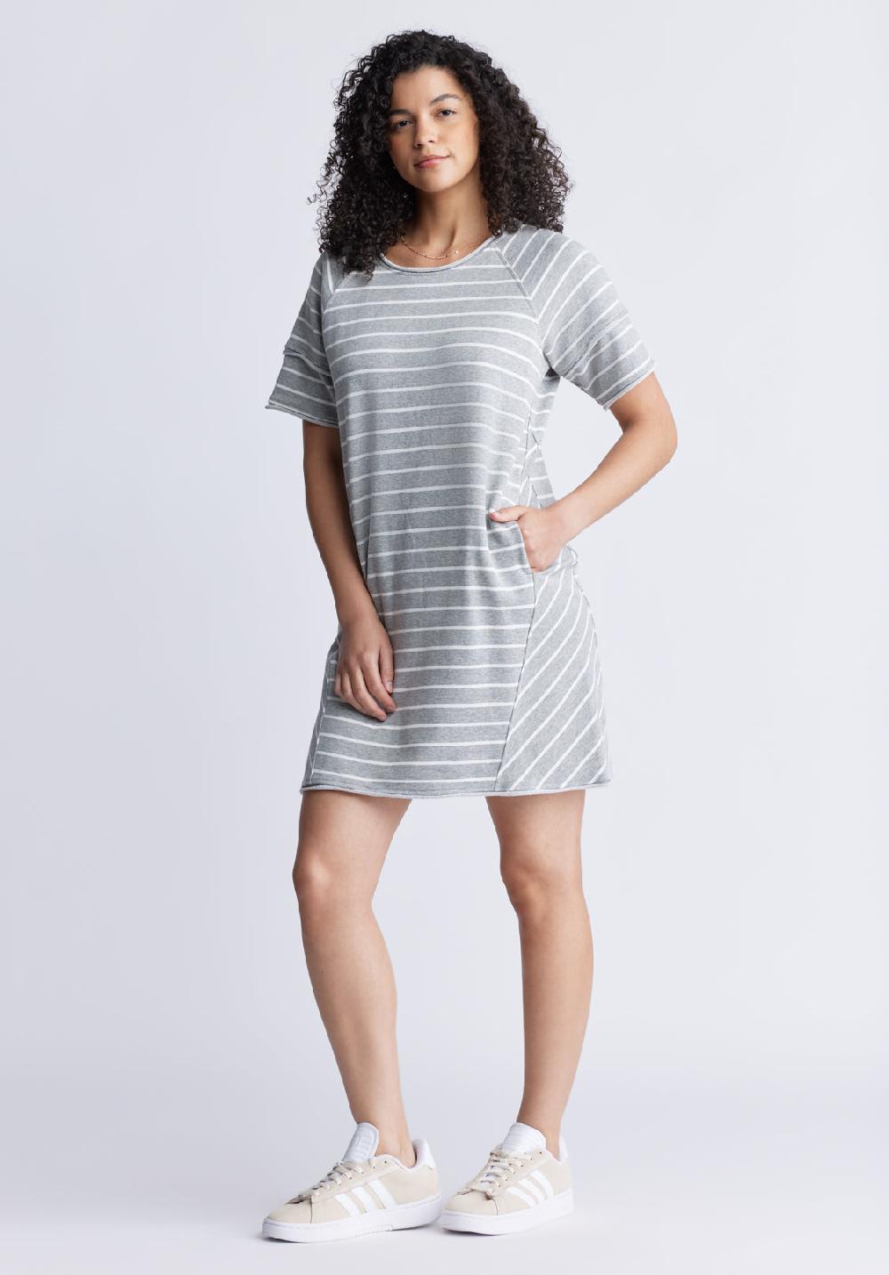 Buffalo David Bitton Delfina Women's T-Shirt Dress Grey And White Striped