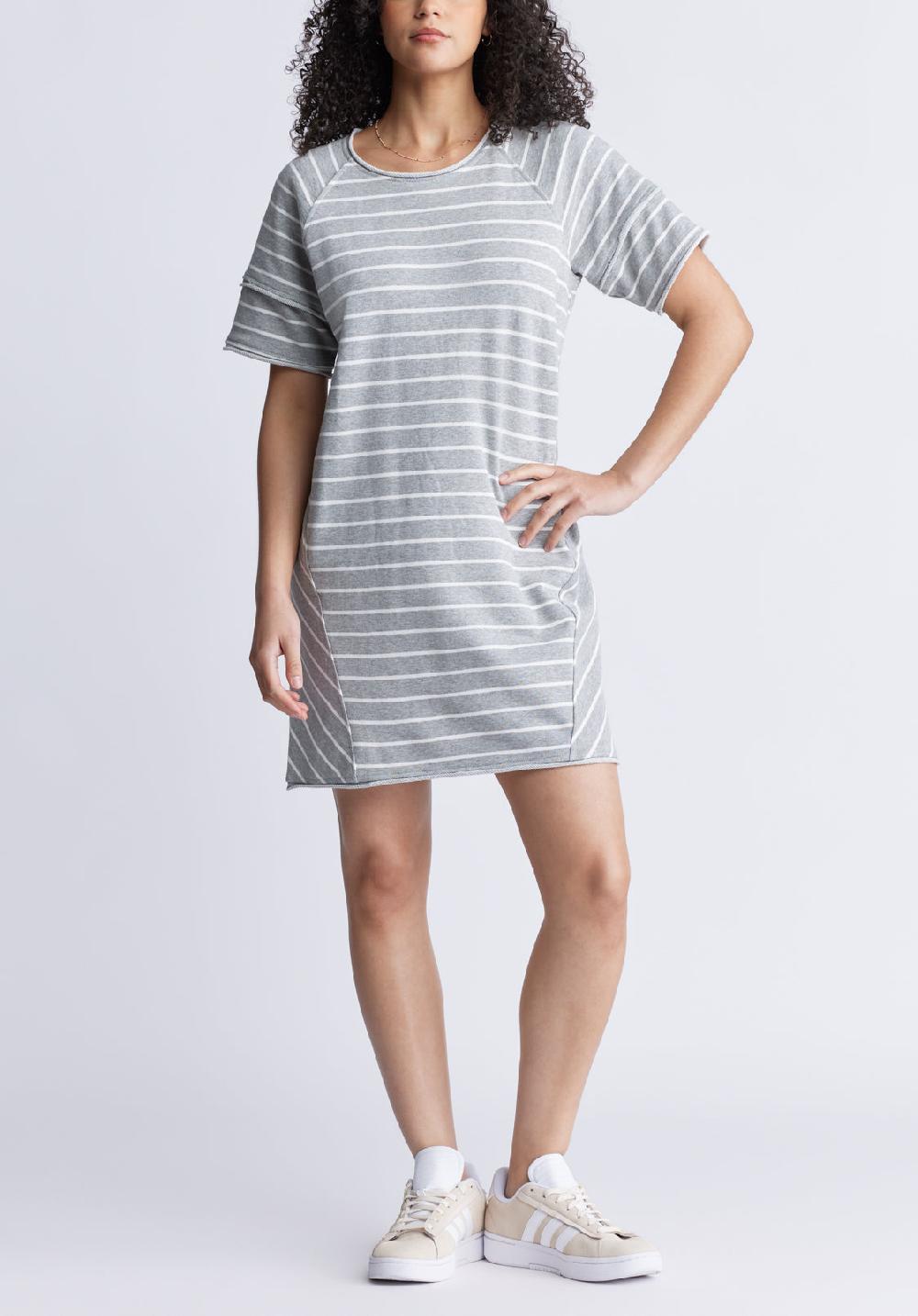 buffalo david bitton Delfina Women's T-Shirt Dress Grey and White Striped