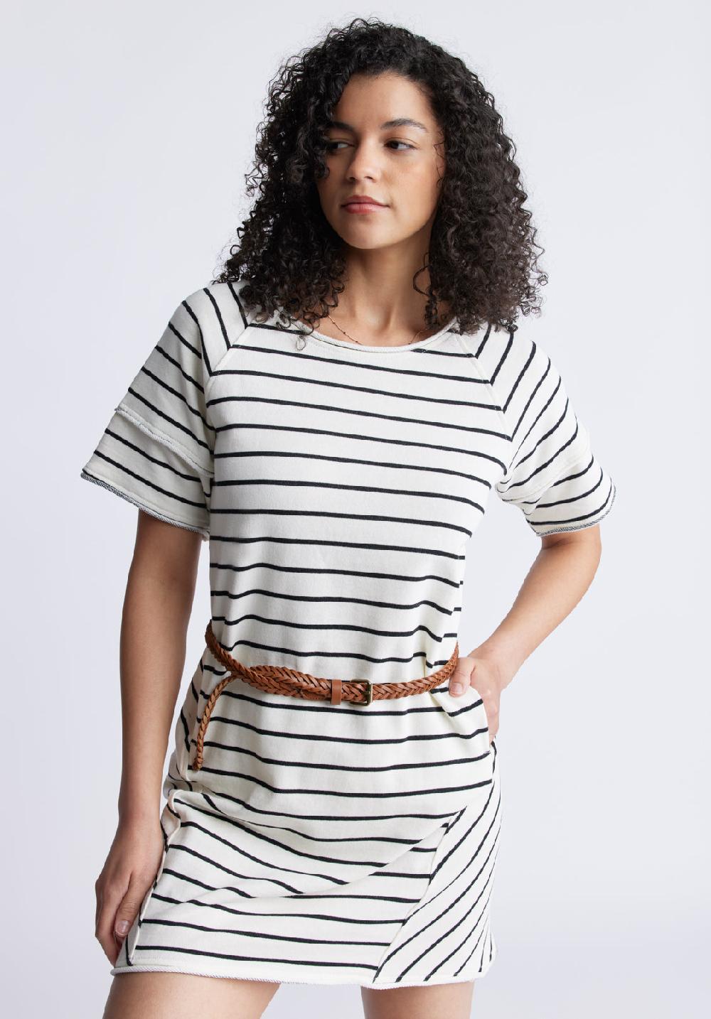 Buffalo David Bitton Delfina Women's T-Shirt Dress White And Black Striped