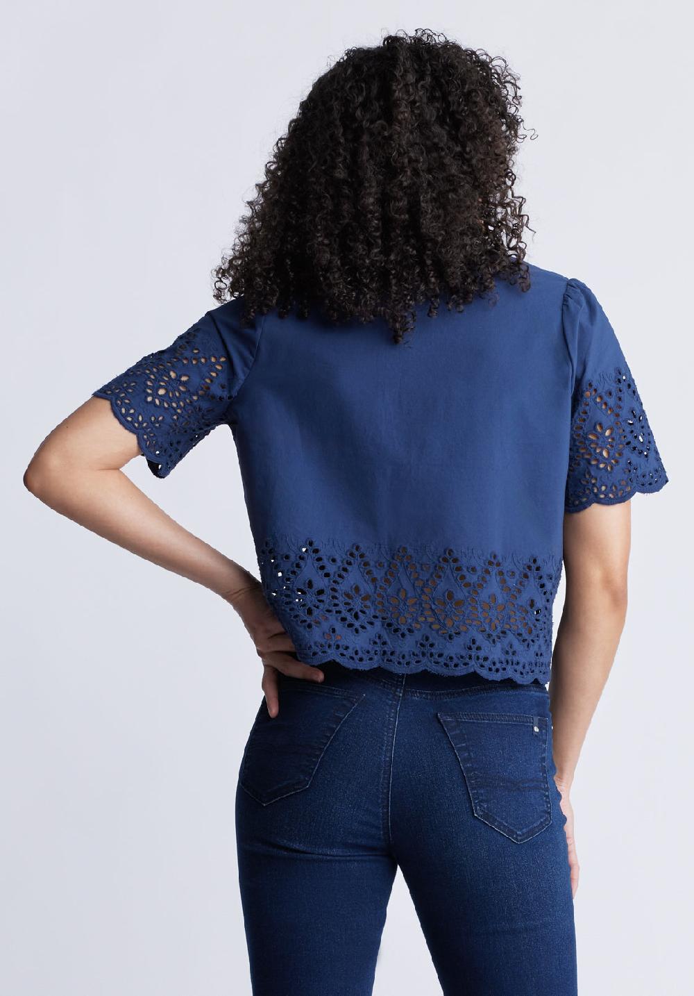 Buffalo David Bitton Dolly Women's Short Sleeve Tie Front Crop Blouse Navy