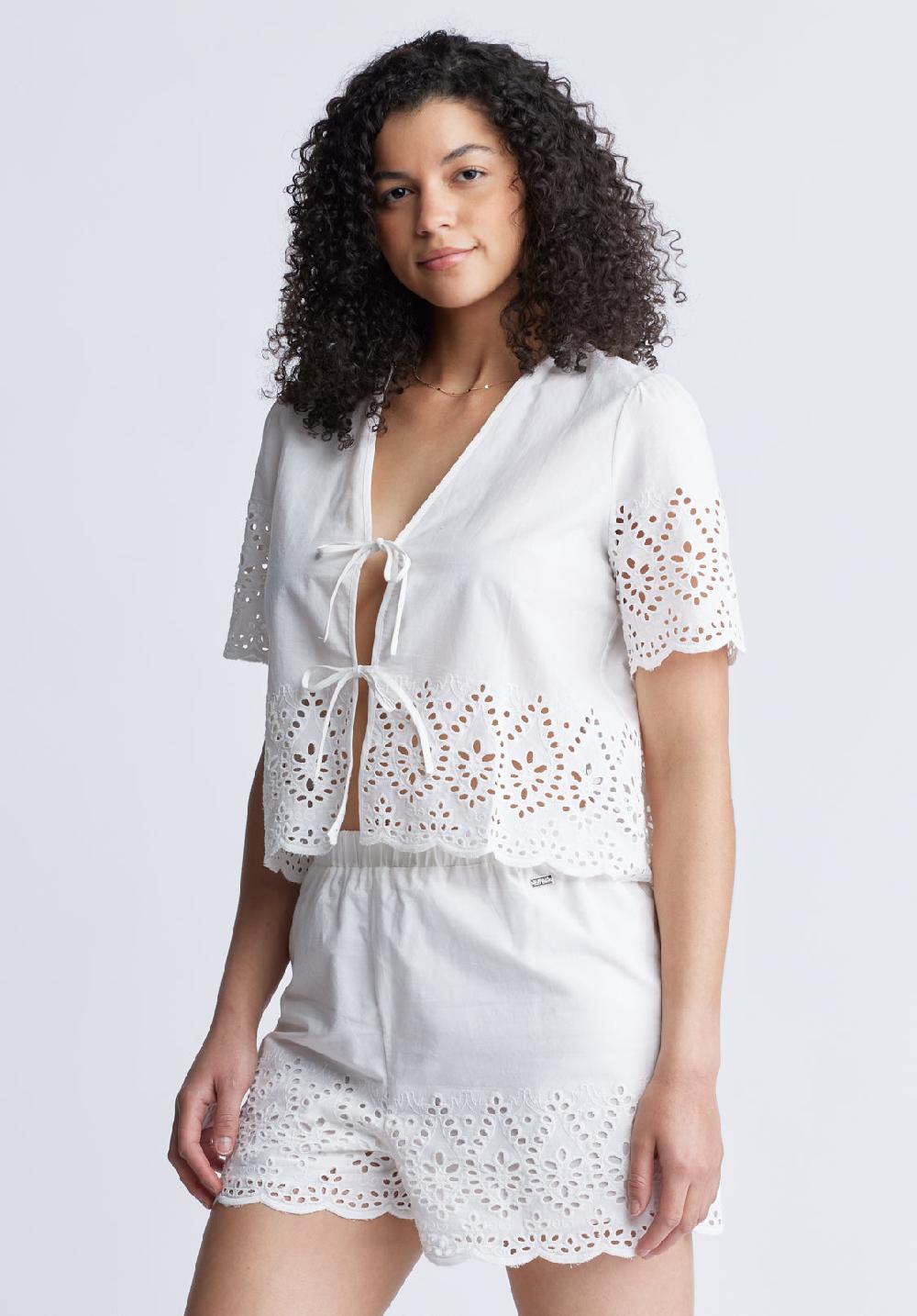 Buffalo David Bitton Dolly Women's Short Sleeve Tie Front Crop Blouse White