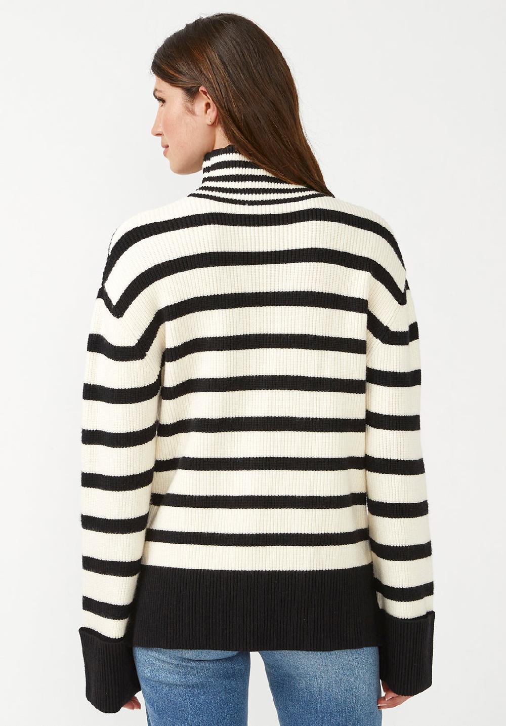 Buffalo David Bitton Drew Women's Funnel Neck Sweater In Black & White Stripe