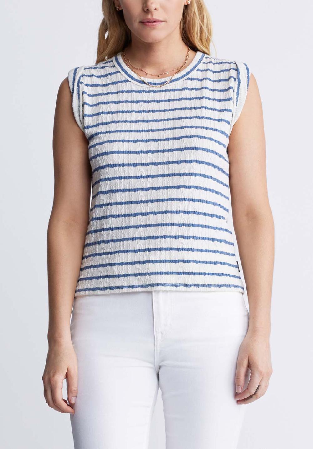buffalo david bitton Elayne Women’s Striped Knit Tank Top in White & Blue