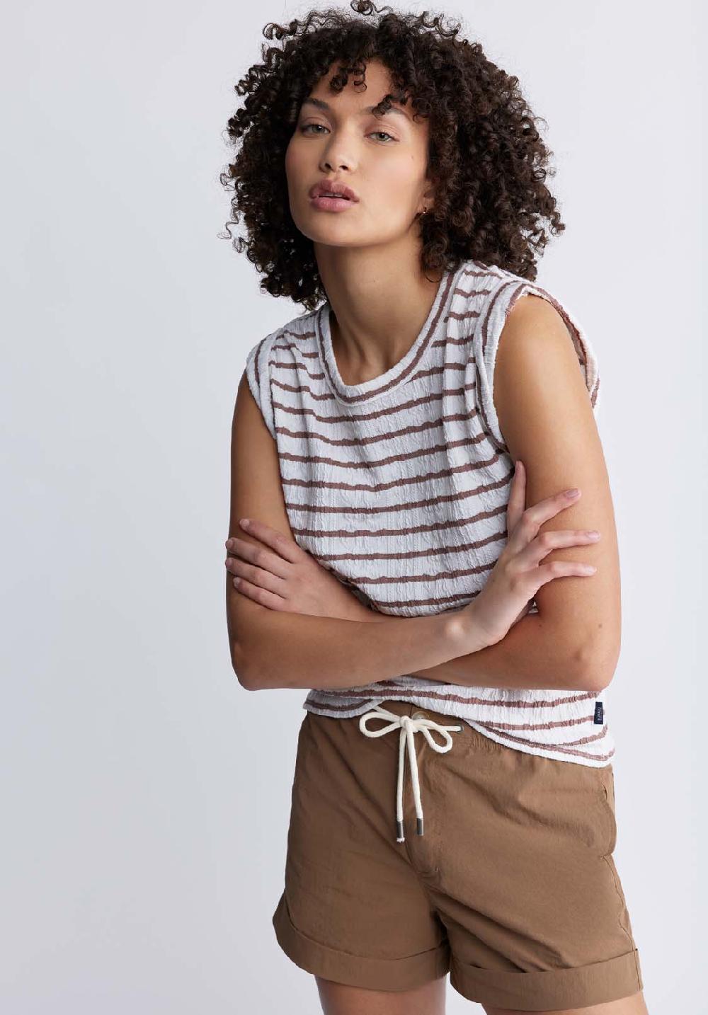 Buffalo David Bitton Elayne Women’s Striped Knit Tank Top In White & Tan