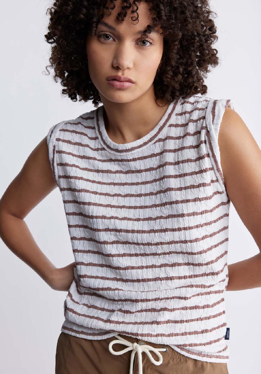 Buffalo David Bitton Elayne Women’s Striped Knit Tank Top In White & Tan