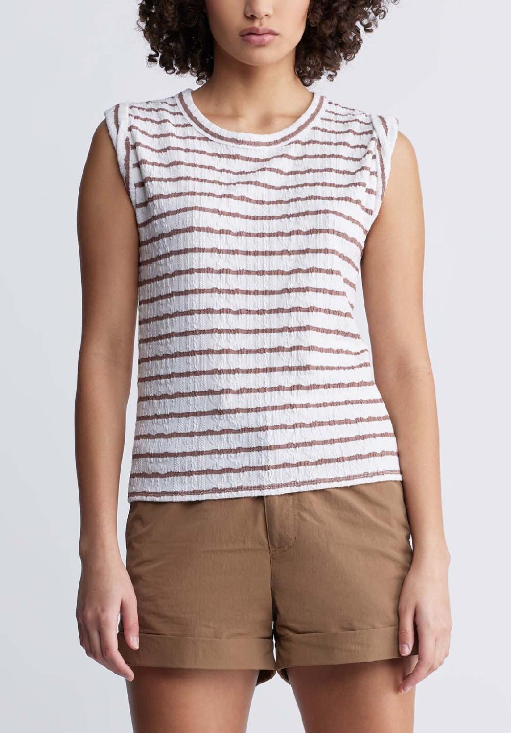 buffalo david bitton Elayne Women’s Striped Knit Tank Top in White & Tan