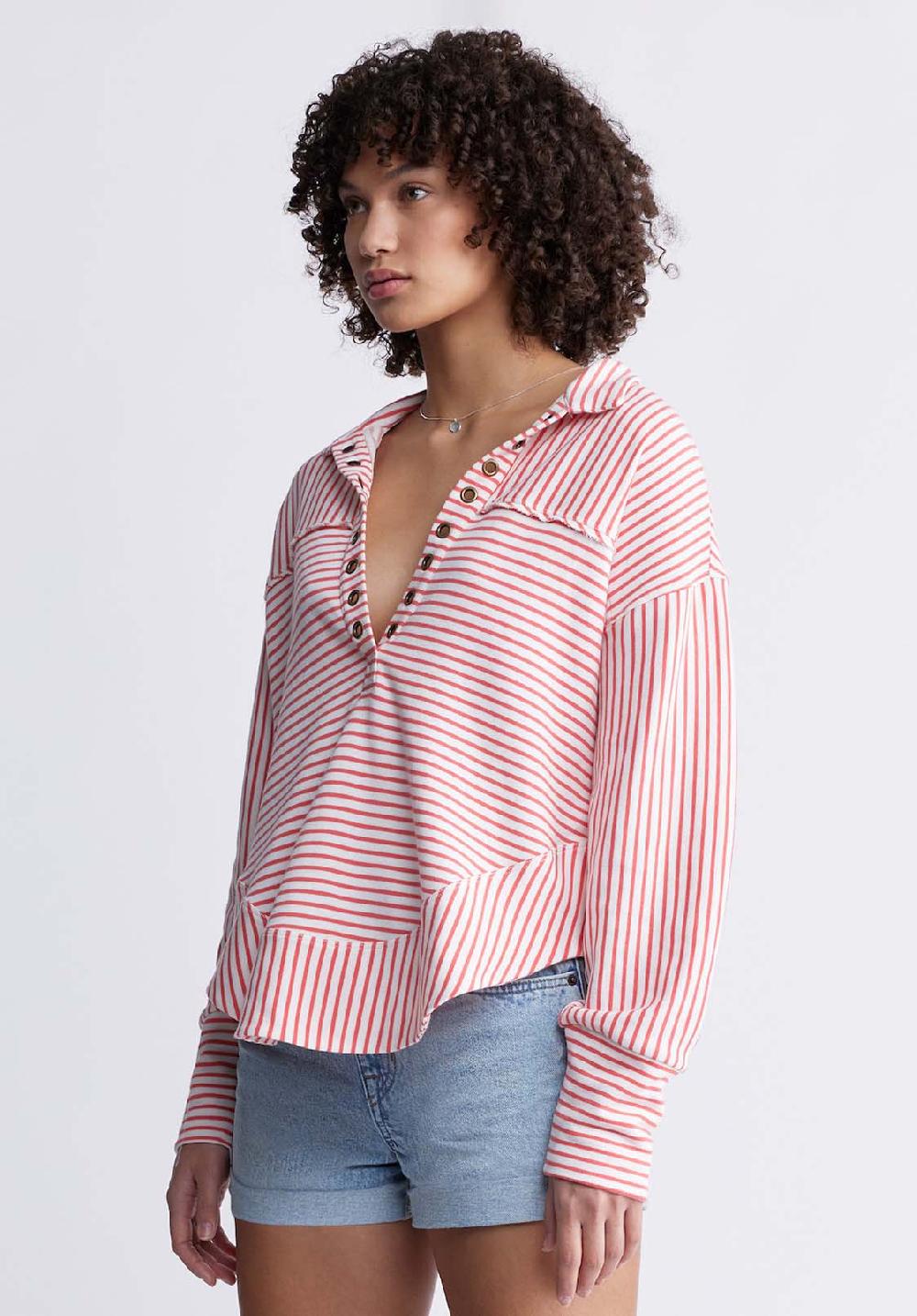 Buffalo David Bitton Ellowynne Women’s Striped Pullover In White & Red