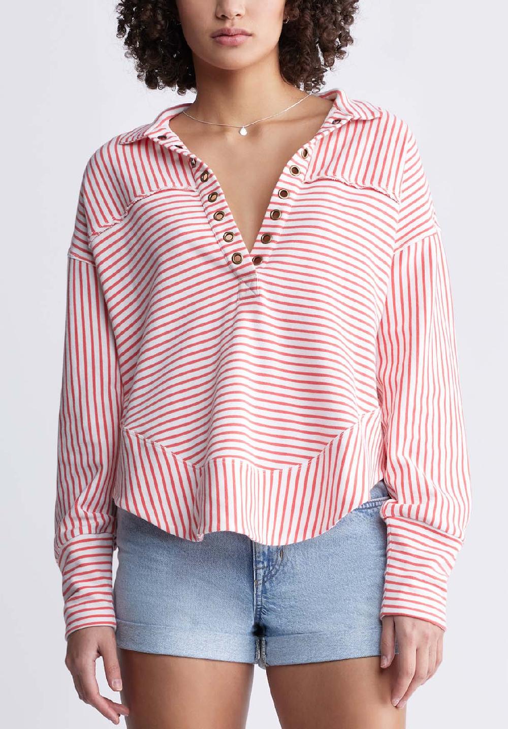 buffalo david bitton Ellowynne Women’s Striped Pullover in White & Red