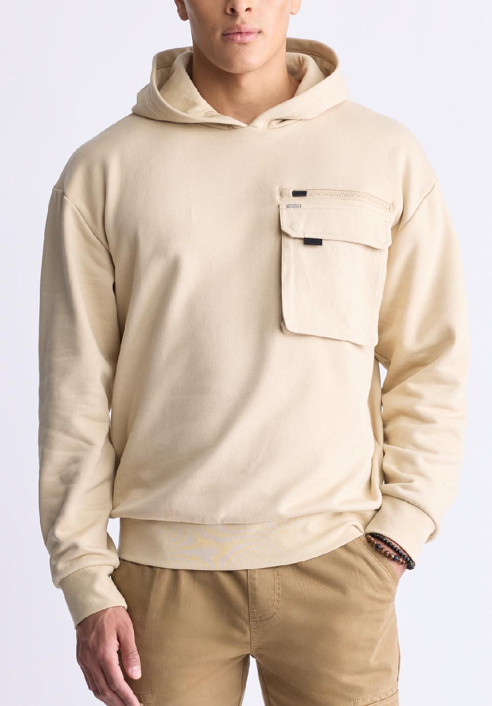 buffalo david bitton Fabio Men's Hooded Sweatshirt with Chest Pocket Cream