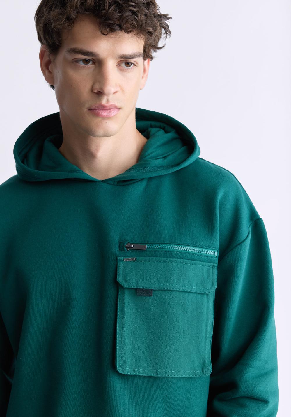 Buffalo David Bitton Fabio Men's Hooded Sweatshirt With Chest Pocket Forest Green