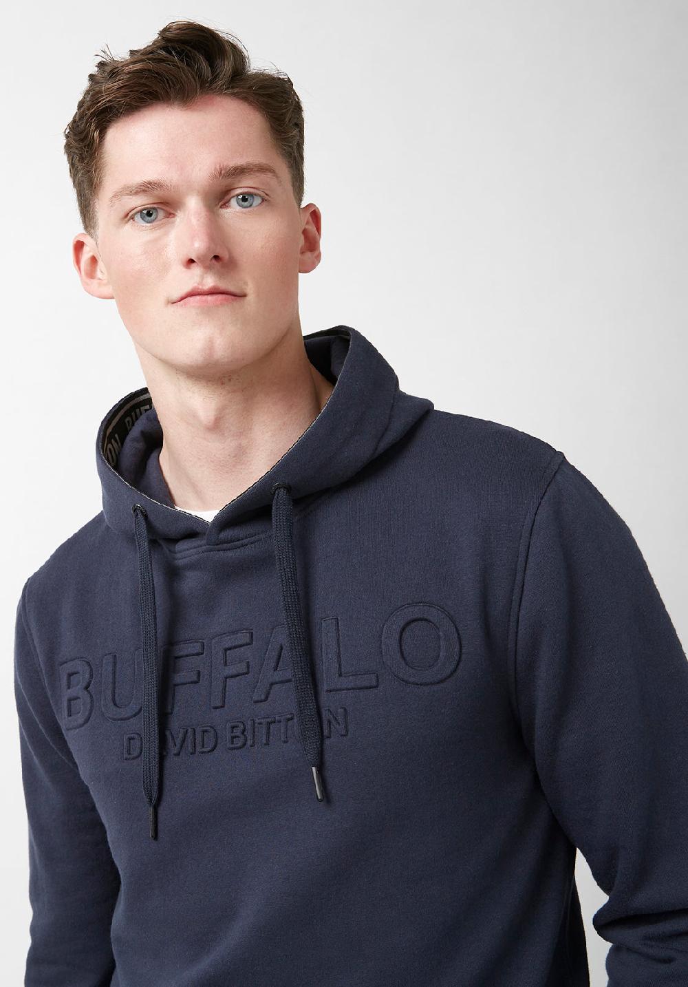 Buffalo David Bitton Fadol Men's Embossed Fleecy Hoodie In Navy