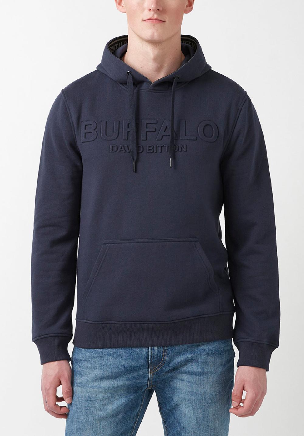 buffalo david bitton Fadol Men's Embossed Fleecy Hoodie in Navy