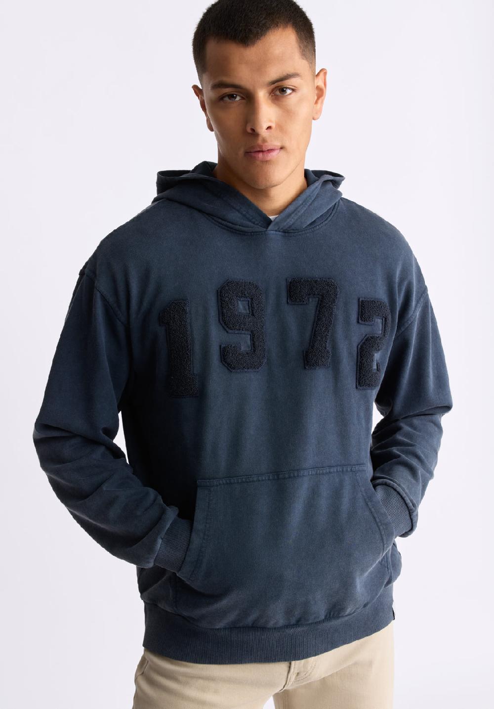 Buffalo David Bitton Farhim Men's Hoodie With Textured Appliqué Midnight Blue