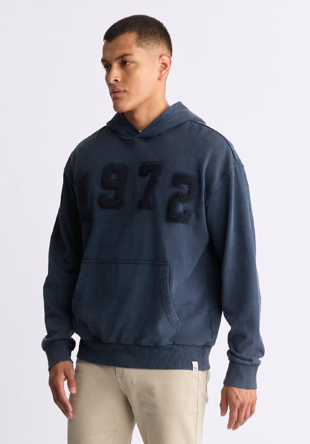 Buffalo David Bitton Farhim Men's Hoodie With Textured Appliqué Midnight Blue