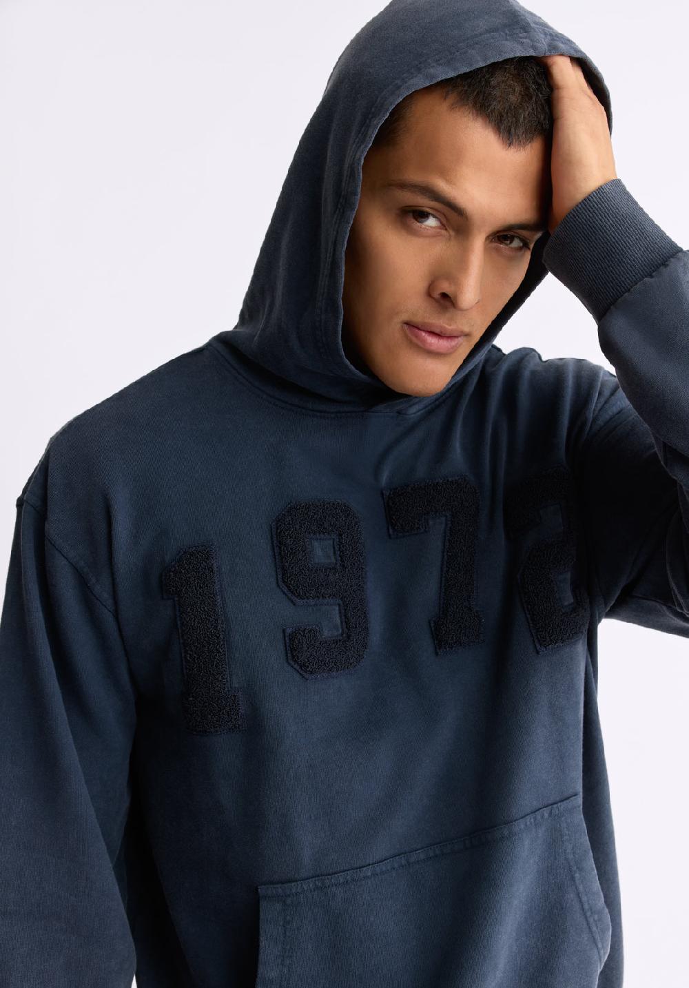 Buffalo David Bitton Farhim Men's Hoodie With Textured Appliqué Midnight Blue