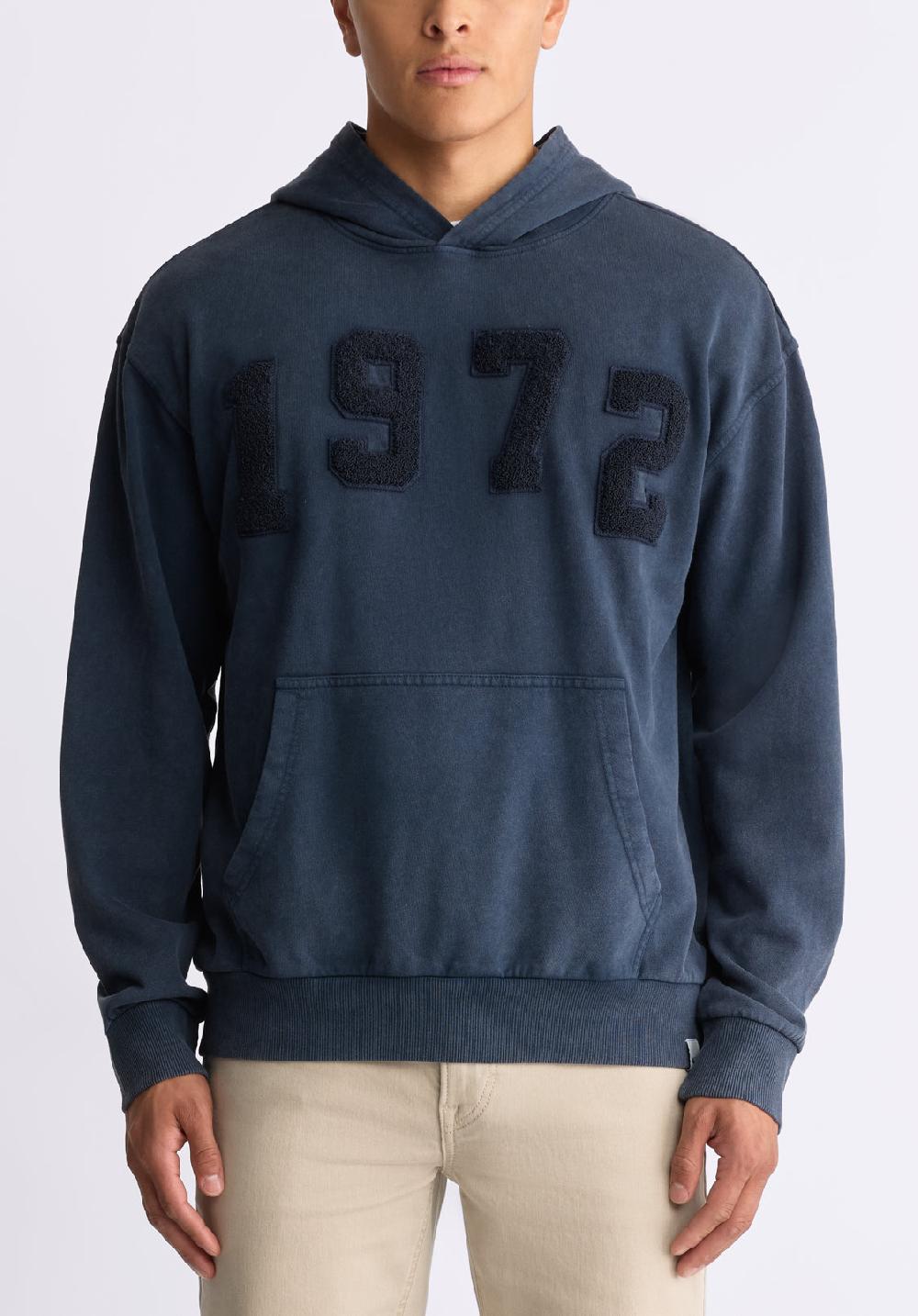 buffalo david bitton Farhim Men's Hoodie with Textured Appliqué Midnight blue