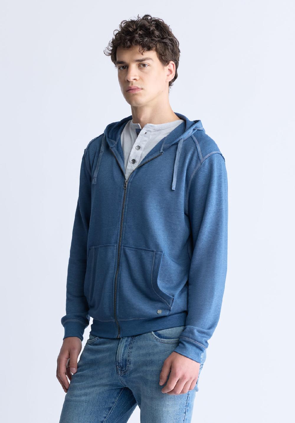 Buffalo David Bitton Faseam Men's Hoodie With Front Pocket Heather Blue