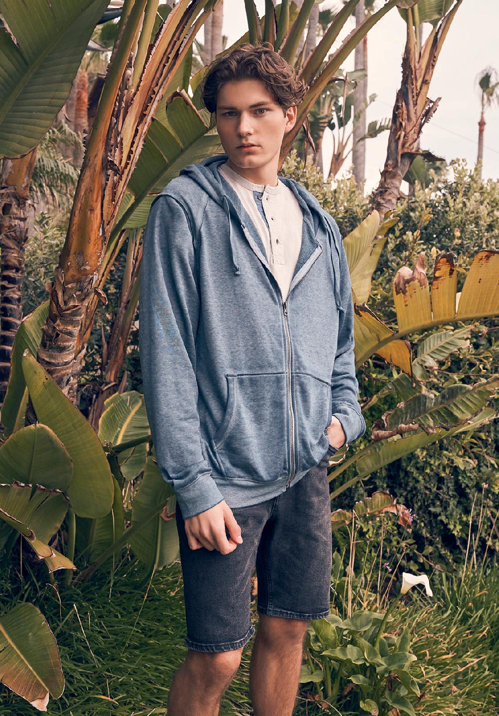 Buffalo David Bitton Faseam Men's Hoodie With Front Pocket Heather Blue