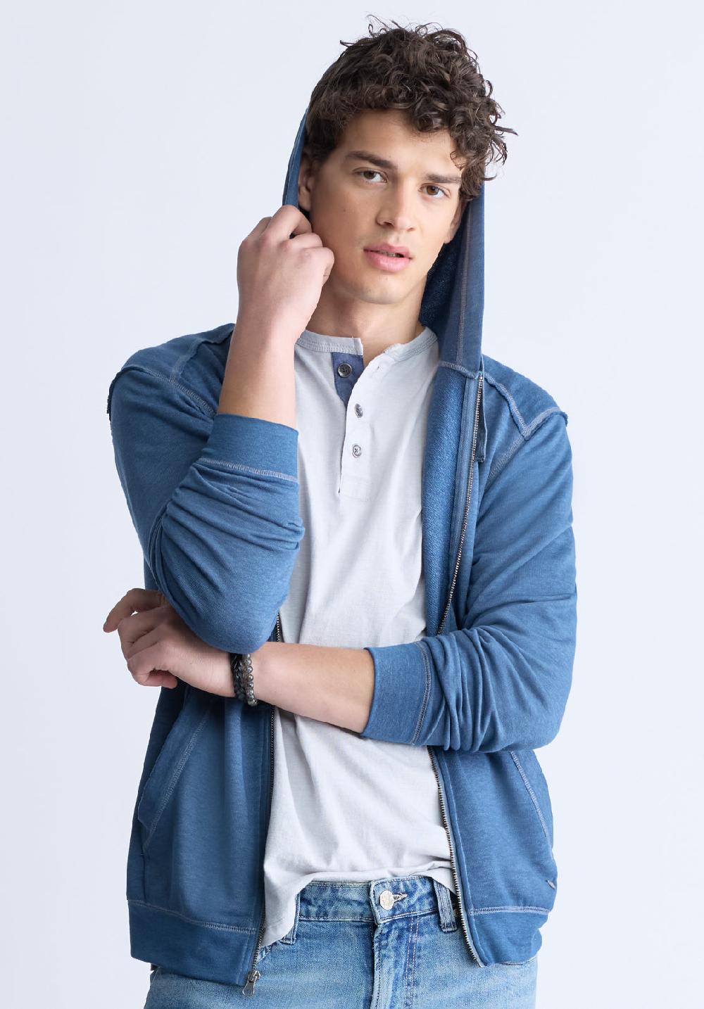 Buffalo David Bitton Faseam Men's Hoodie With Front Pocket Heather Blue