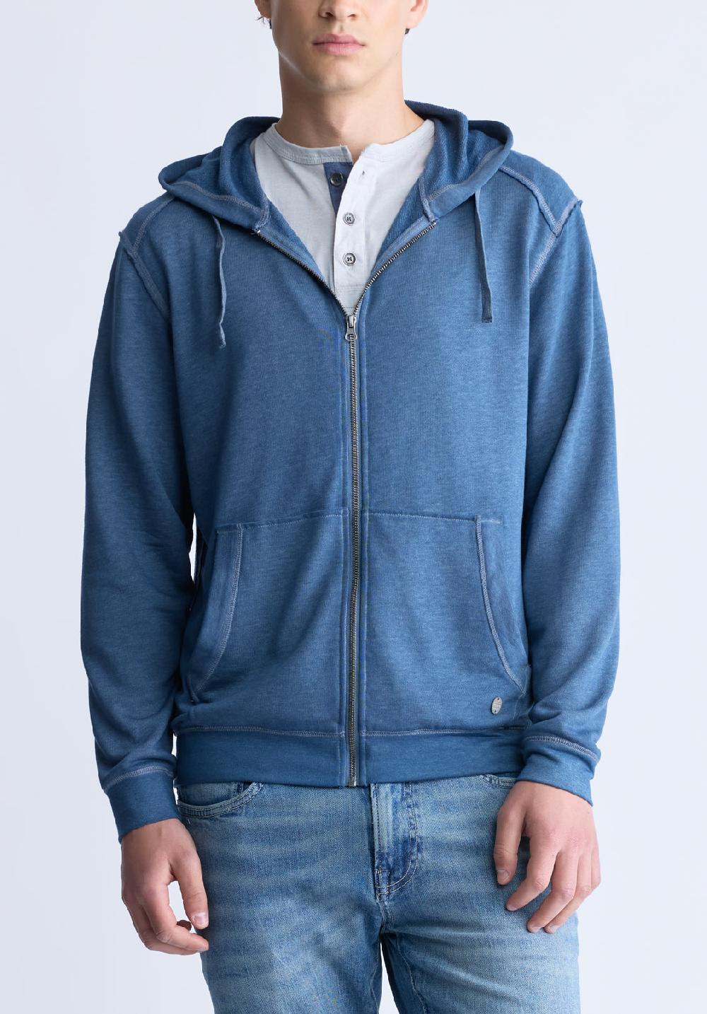 buffalo david bitton Faseam Men's Hoodie with Front Pocket Heather Blue
