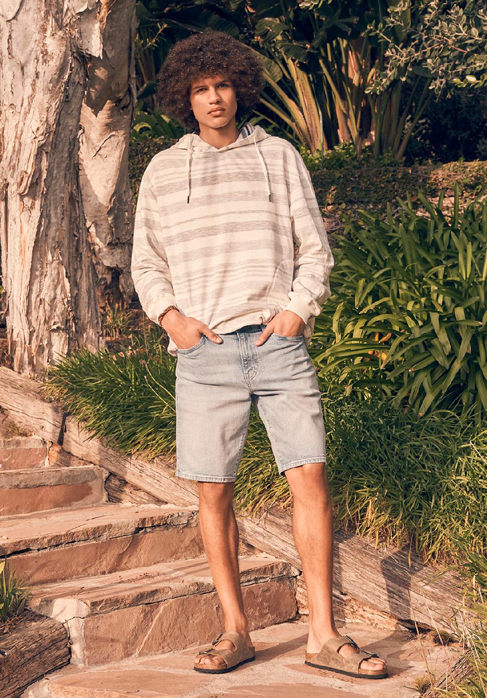 Buffalo David Bitton Fazel Men's Striped Hoodie White With Light Blue