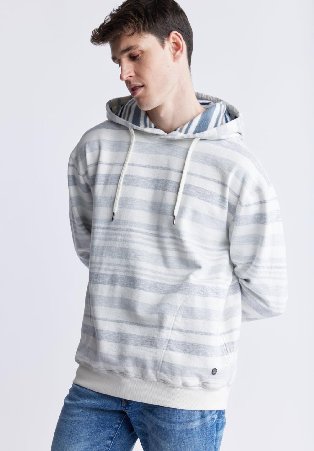 Buffalo David Bitton Fazel Men's Striped Hoodie White With Light Blue