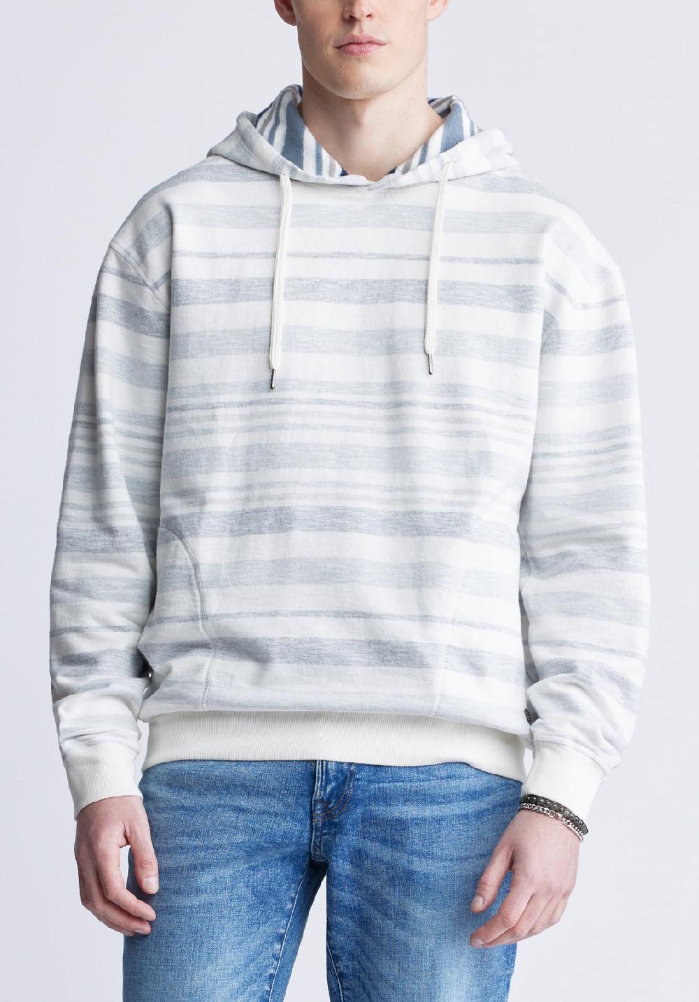 buffalo david bitton Fazel Men's Striped Hoodie White with Light Blue