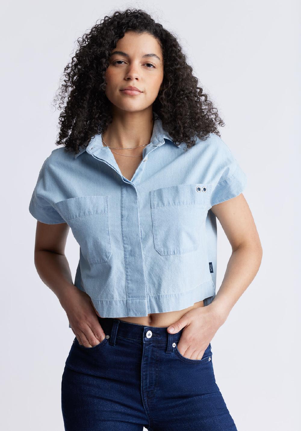 Buffalo David Bitton Fenella Women's Short Sleeve Crop Shirt Blue